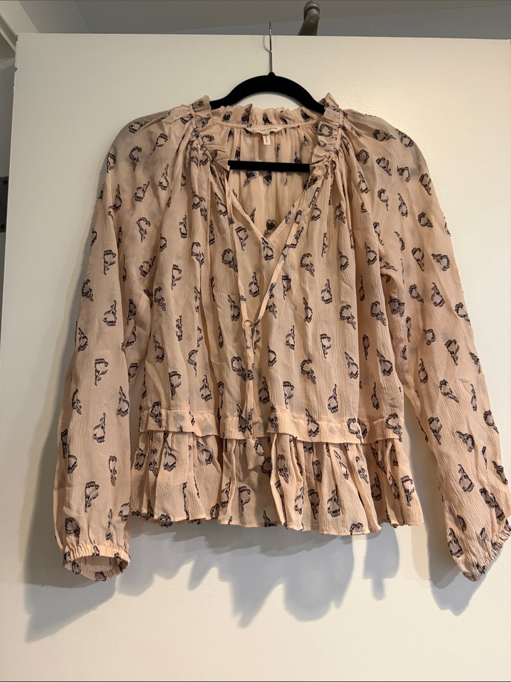 Rebecca Taylor Printed Ruffle Hem Silk Blouse Size 0